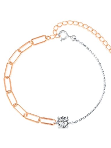 DY150155 S R WH 925 Sterling Silver Cubic Zirconia Heart Minimalist Asymmetrical Chain Link Bracelet
