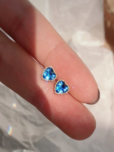 custom 925 Sterling Silver Sapphire Blue Heart Dainty Stud Earring
