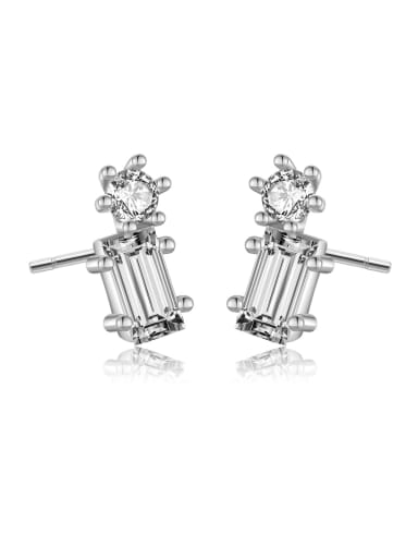 Platinum (White Stone) 925 Sterling Silver Cubic Zirconia Geometric Dainty Stud Earring