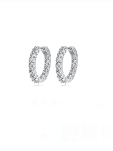 DY110235 S W WH 925 Sterling Silver Cubic Zirconia Geometric Dainty Huggie Earring