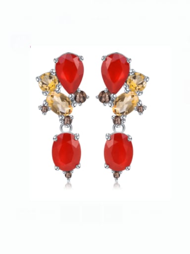 Red agate yellow crystal 925 Sterling Silver Natural  Topaz Water Drop Luxury Cluster Earring