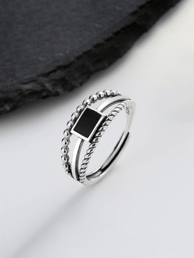 925 Sterling Silver Enamel Geometric Vintage Stackable Ring
