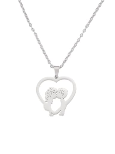 Stainless steel Heart Hollow boy girl kissing Minimalist Necklace