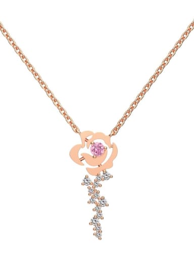 925 Sterling Silver Enamel Flower Dainty Tassel Necklace