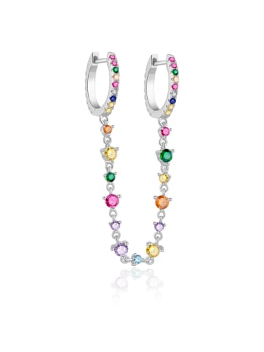 Platinum colored stone (single) 925 Sterling Silver Cubic Zirconia Multi Color Tassel Dainty Stud Earring