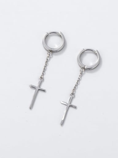 925 Sterling Silver Cross Minimalist Drop Earring