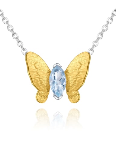Sky Blue Topaz Pendant + chain 925 Sterling Silver Natural Stone Butterfly Minimalist Necklace