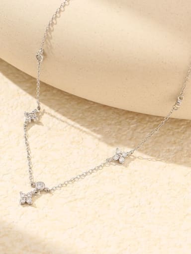 Platinum 925 Sterling Silver Cubic Zirconia Flower Dainty Necklace