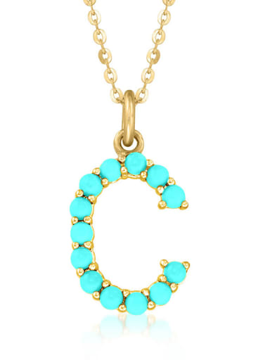 Gold C 925 Sterling Silver Turquoise Letter Dainty Necklace