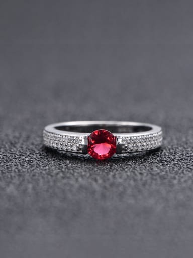 RED 925 Sterling Silver Cubic Zirconia Geometric Minimalist Band Ring