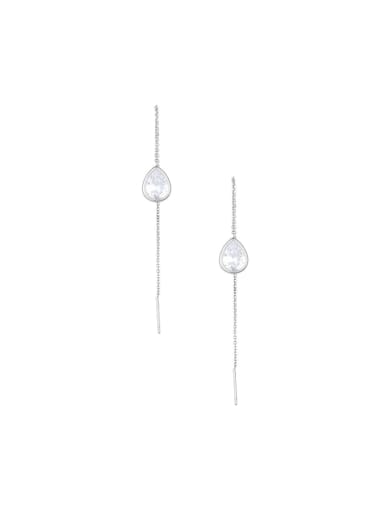 White gold and white diamond 925 Sterling Silver Cubic Zirconia Green Water Drop Dainty Threader Earring