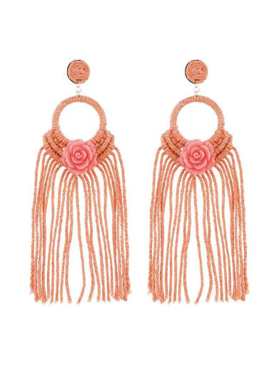 Pink e68739 Alloy Multi Color Cotton thread Flower Bohemia Pure handmade Weave Earring