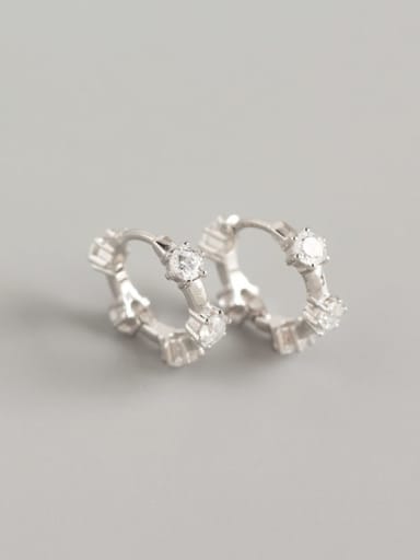 Platinum 925 Sterling Silver Cubic Zirconia White Geometric Luxury Huggie Earring