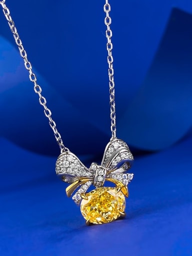 925 Sterling Silver High Carbon Diamond Yellow Bowknot Dainty Necklace