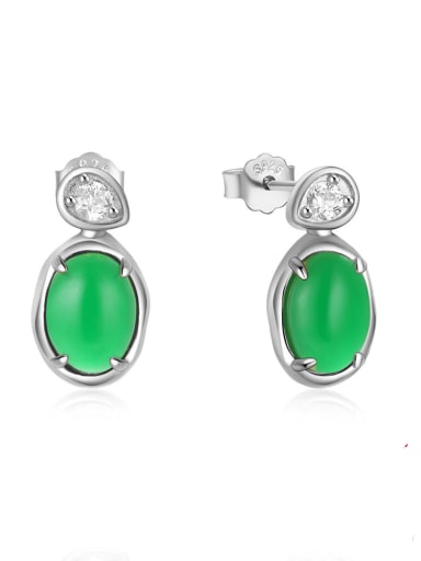 Platinum +green Brass Cubic Zirconia Geometric Dainty Stud Earring