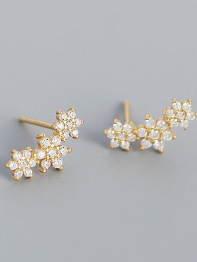 Gold (white stone) 925 Sterling Silver Cubic Zirconia Flower Vintage Stud Earring