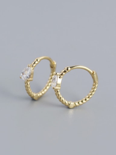 Golden (white stone) 925 Sterling Silver Cubic Zirconia Geometric Trend Huggie Earring