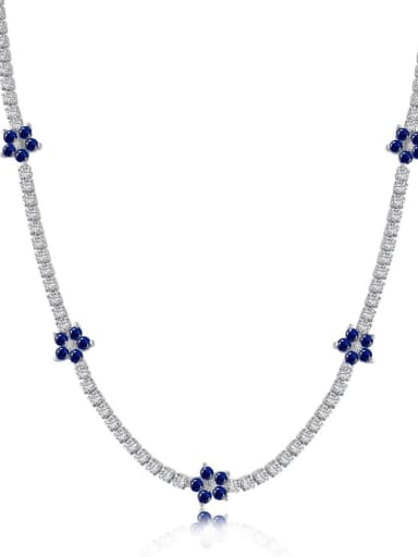 Dark blue DY190363 white gold 925 Sterling Silver Cubic Zirconia Flower Luxury Necklace