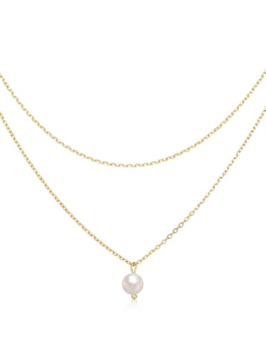 golden 925 Sterling Silver Imitation Pearl Geometric Minimalist Multi Strand Necklace