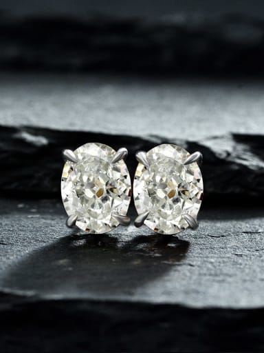 White G 925 Sterling Silver High Carbon Diamond Blue Geometric Dainty Stud Earring