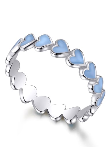 Platinum blue AY120213 925 Sterling Silver Enamel Heart Minimalist Band Ring