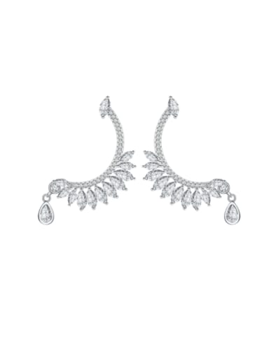 925 Sterling Silver Cubic Zirconia Feather Dainty Stud Earring