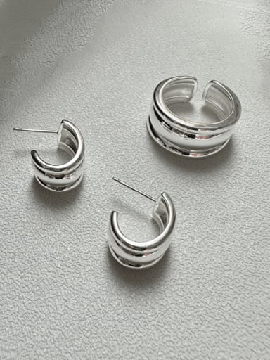 925 Sterling Silver  Minimalist Smooth Three-Layer Earrings Stud Earring