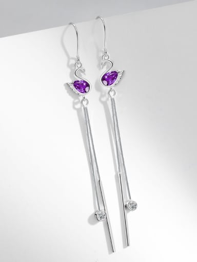 Platinum gold (purple diamond) 925 Sterling Silver Cubic Zirconia Tassel Minimalist Threader Earring
