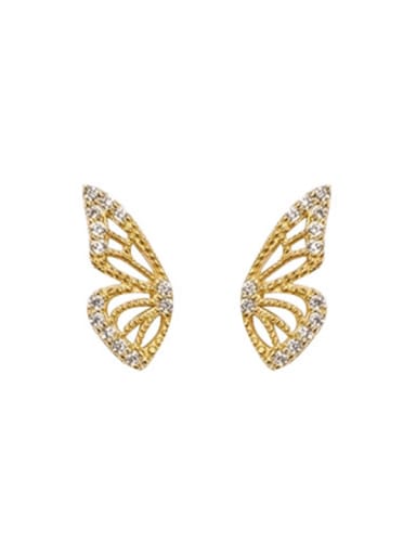 golden 925 Sterling Silver Cubic Zirconia Butterfly Minimalist Stud Earring