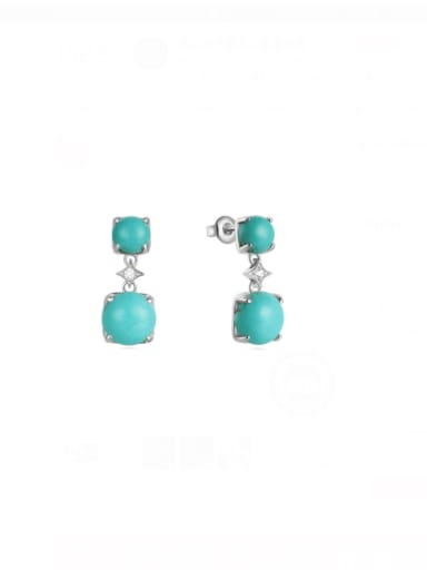 Platinum 1 925 Sterling Silver Turquoise Geometric Dainty Drop Earring