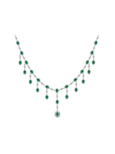 925 Sterling Silver Emerald Geometric Luxury Tassel Necklace