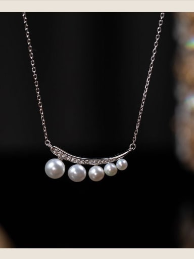 925 Sterling Silver Imitation Pearl Tassel Dainty Tassel Necklace