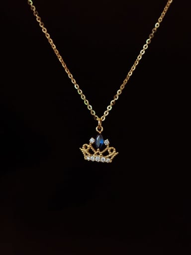 925 Sterling Silver Cubic Zirconia Blue Crown Dainty Necklace