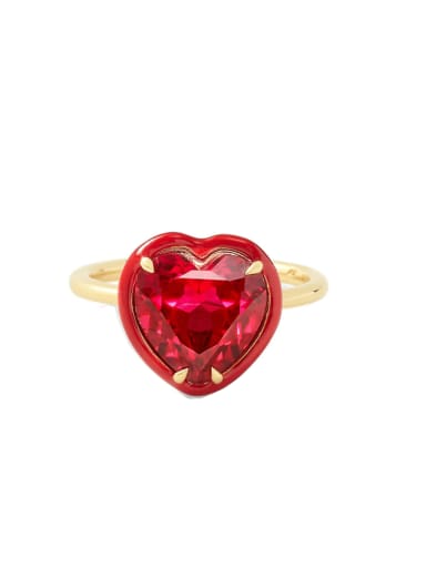 Golden+ Red 925 Sterling Silver Cubic Zirconia Heart Minimalist Band Ring