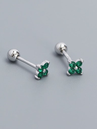 White gold+ green stone 925 Sterling Silver Cubic Zirconia Flower Dainty Stud Earring