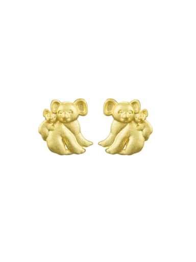 Gold (LFJA0124A) 925 Sterling Silver Bear Artisan Stud Earring