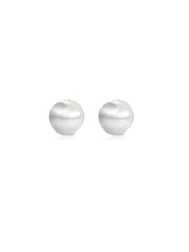 E2346 brushed silver 925 Sterling Silver Round  Ball Minimalist Stud Earring