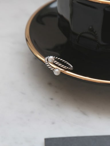 custom 925 Sterling Silver Freshwater Pearl White Geometric Trend Spoon Ring