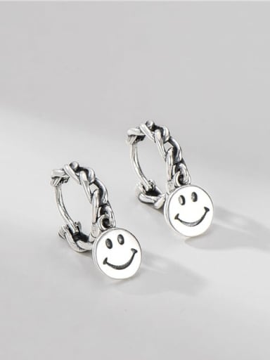 925 Sterling Silver Smiley Vintage Huggie Earring