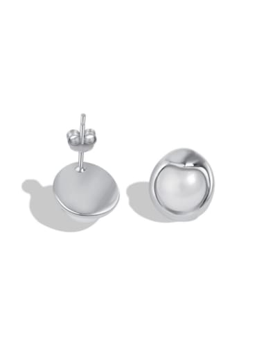 D31D0002 S W WH 925 Sterling Silver Imitation Pearl Geometric Minimalist Stud Earring