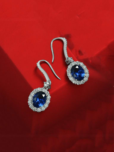 Blue [E 0133] 925 Sterling Silver High Carbon Diamond Geometric Luxury Cluster Earring