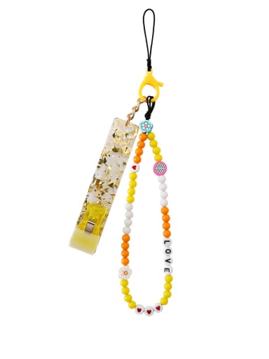 P68005 Yellow Handmade beaded flower and fruit mobile phone lanyard Mobile Accessories