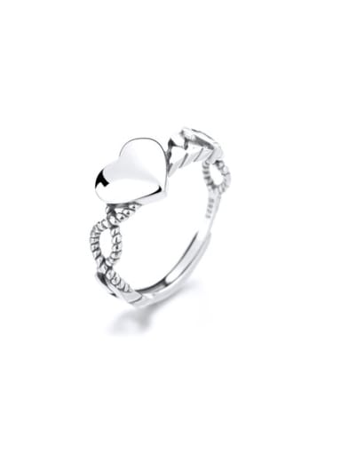 925 Sterling Silver Heart Vintage Hollow Chain  Ring