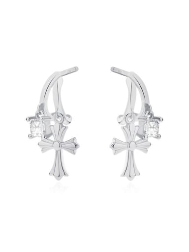 E3124 Platinum 925 Sterling Silver Cubic Zirconia Cross Minimalist Drop Earring