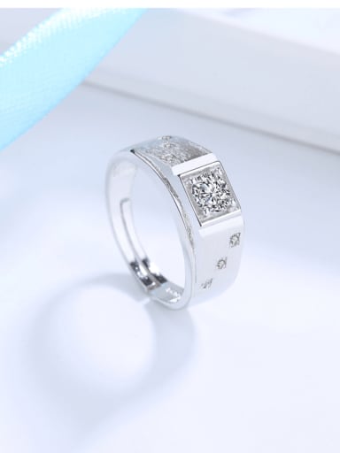 925 Sterling Silver Cubic Zirconia Geometric Dainty Men  Band Ring