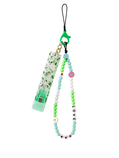 P68005 Green Handmade beaded flower and fruit mobile phone lanyard Mobile Accessories