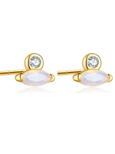 Golden [Protein] 925 Sterling Silver Cubic Zirconia Geometric Dainty Stud Earring