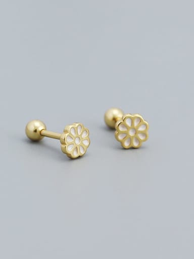 Gold (white) 925 Sterling Silver Enamel Flower Minimalist Stud Earring
