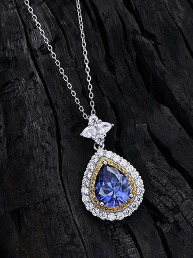 Tanzanian Blue 925 Sterling Silver High Carbon Diamond Water Drop Luxury Necklace