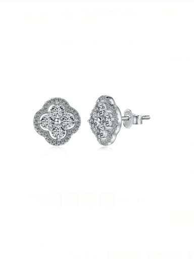 DY1D0332 S W white gold +white 925 Sterling Silver Cubic Zirconia Clover Dainty Cluster Earring